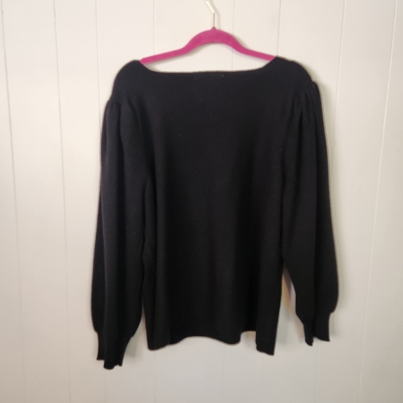 Catherine Malandrino Black Knit Square Neck Sweater Puff Sleeve Size 3X New NWT - Picture 3 of 10